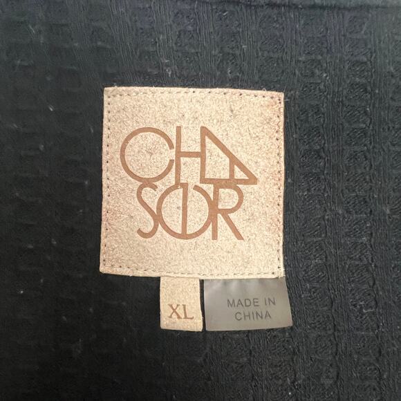 Chaser Waffle Knit Pullover Black Thermal Tunic Sweater Size XL - Picture 2 of 9